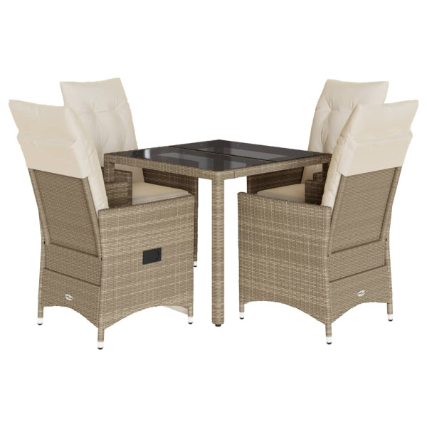 Set comedor de jardín 5 pzas con cojines ratán sintético beige M 2