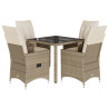Set comedor de jardín 5 pzas con cojines ratán sintético beige 2