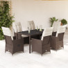 Set comedor de jardín 7 pzas con cojines ratán sintético marrón 1