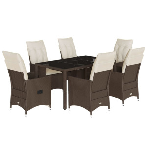 7 pcs conjunto jantar p/ jardim c/ almofadões vime PE castanho H
