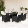 Set de comedor de jardín 7 pzas y cojines ratán sintético negro 1