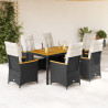 7 pcs conjunto de jantar p/ jardim c/ almofadões vime PE preto 1