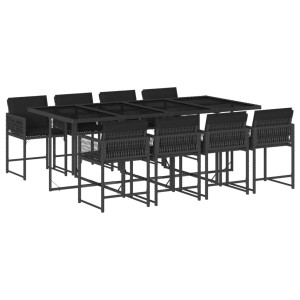 9 pcs conjunto de jantar p/ jardim c/ almofadões vime PE preto H
