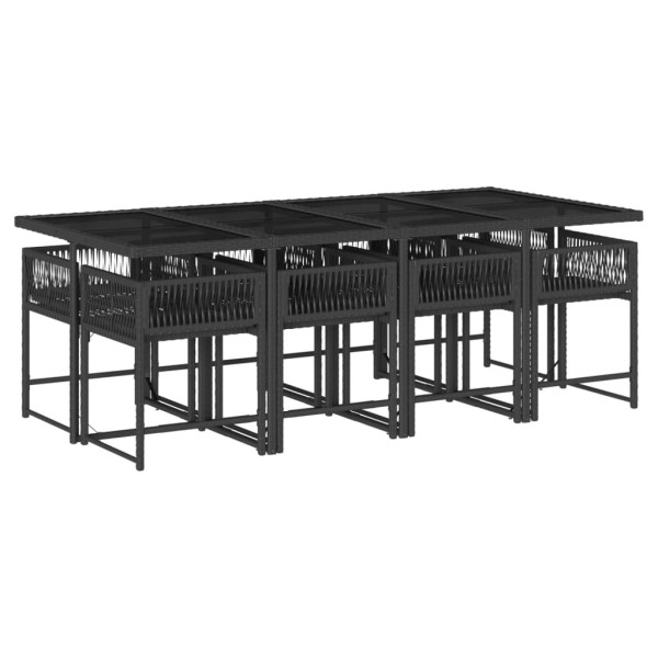 Set de comedor de jardín 9 pzas y cojines ratán sintético negro M 3