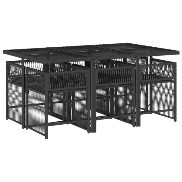 7 pcs conjunto de jantar p/ jardim c/ almofadões vime PE preto M 3