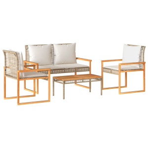 Set de muebles jardín con cojines beige mezcla 4 pzas ratán PE H