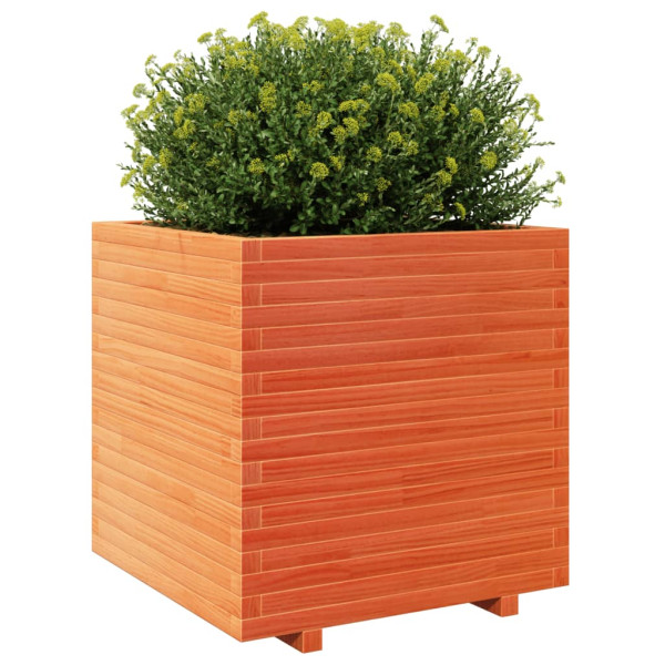 Jardinera madera maciza de pino marrón cera 70x70x72.5 cm M 4