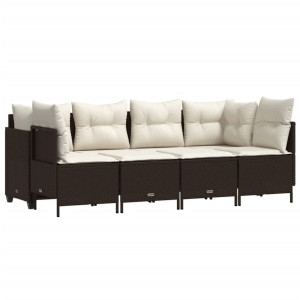 5 pcs conjunto sofás p/ jardim c/ almofadões vime PE castanho H