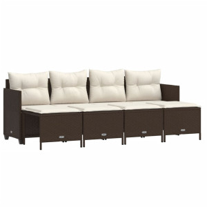 5 pcs conjunto sofás p/ jardim c/ almofadões vime PE castanho H
