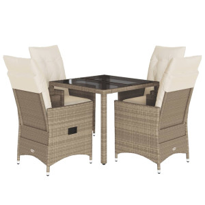 5 pcs conjunto de jantar p/ jardim com almofadões vime PE bege H