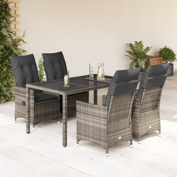 Set comedor de jardín 5 piezas con cojines ratán sintético gris D