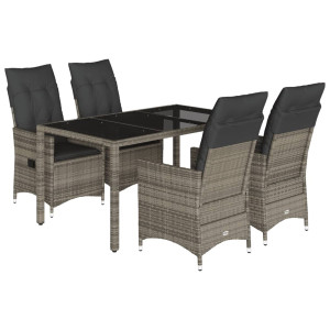 5 pcs conjunto de jantar p/ jardim c/ almofadões vime PE cinza H