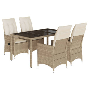 5 pcs conjunto de jantar p/ jardim com almofadões vime PE bege H
