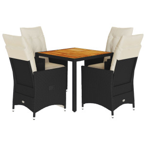 Set de muebles jardín 5 pzas con cojines ratán sintético negro H