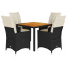 Set de muebles jardín 5 pzas con cojines ratán sintético negro 2
