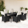 Set de comedor de jardín 7 pzas y cojines ratán sintético negro 1