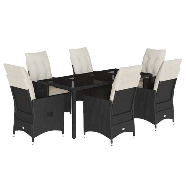 Set de comedor de jardín 7 pzas y cojines ratán sintético negro M 2