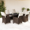 Set comedor de jardín 7 pzas con cojines ratán sintético marrón 1