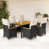 Set de comedor de jardín 7 pzas y cojines ratán sintético negro 1