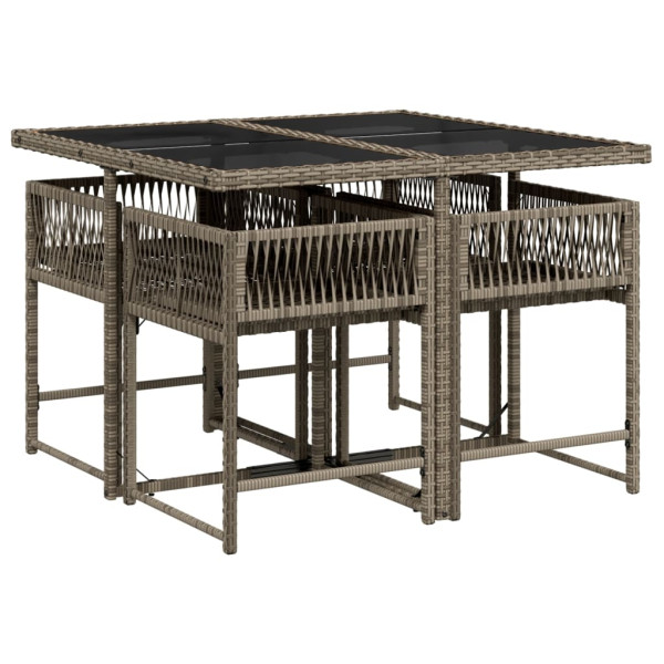 Set comedor de jardín 5 piezas con cojines ratán sintético gris M 3