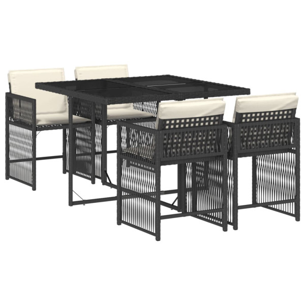 Set de muebles jardín 5 pzas con cojines ratán sintético negro M 2