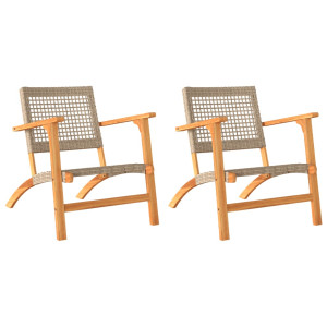 Cadeiras de jardim 2 pcs vime PE/madeira de acácia maciça bege H