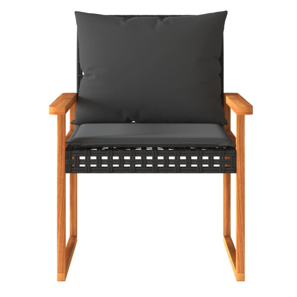 Conjunto de bistrô com almofadões 3 pcs vime PE e acácia preto M 5