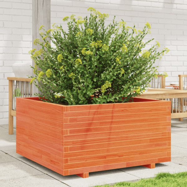 Jardinera madera maciza de pino marrón cera 90x90x49.5 cm D