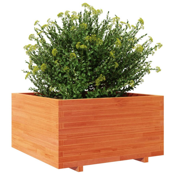 Jardinera madera maciza de pino marrón cera 90x90x49.5 cm M 4