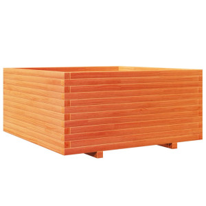 Jardinera madera maciza de pino marrón cera 100x100x49.5 cm H