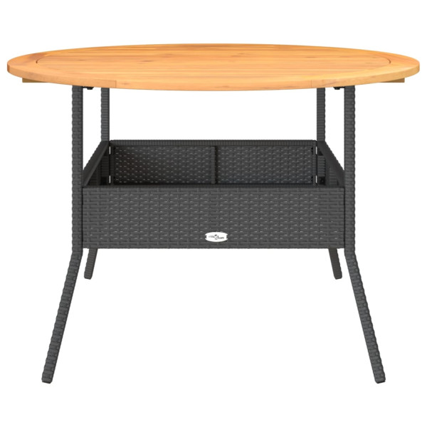Mesa de jardim com tampo de acácia Ø110x71 cm vime PE preto M 5