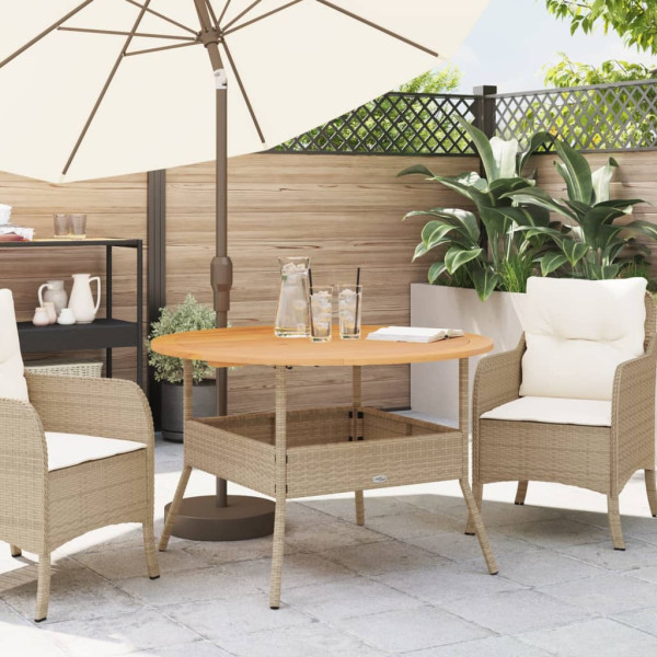 Mesa de jardín superficie de madera ratán PE beige Ø110x71 cm M 5