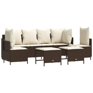 5 pcs conjunto sofás p/ jardim c/ almofadões vime PE castanho H