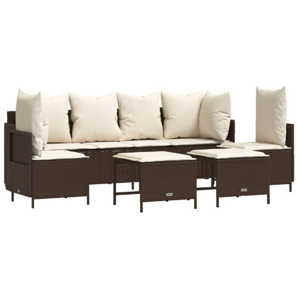 5 pcs conjunto sofás p/ jardim c/ almofadões vime PE castanho M 2