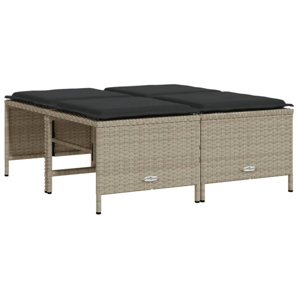 5 pcs conj. sofás jardim c/ almofadões vime PE cinzento-claro M 4