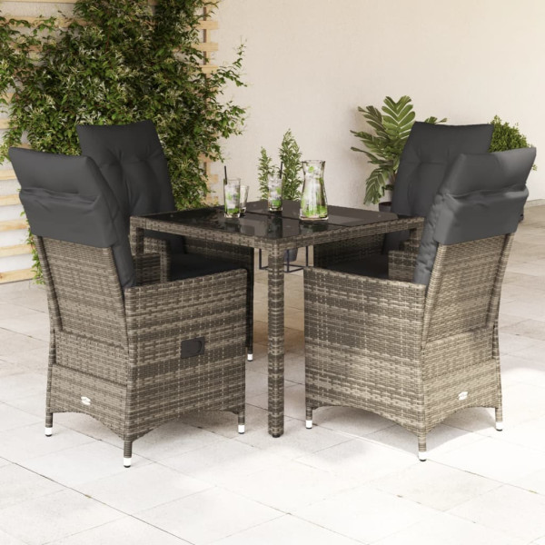 Set comedor de jardín 5 piezas con cojines ratán sintético gris D
