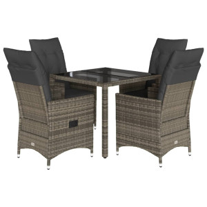 5 pcs conjunto de jantar p/ jardim c/ almofadões vime PE cinza H