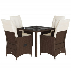 5 pcs conjunto jantar p/ jardim c/ almofadões vime PE castanho H