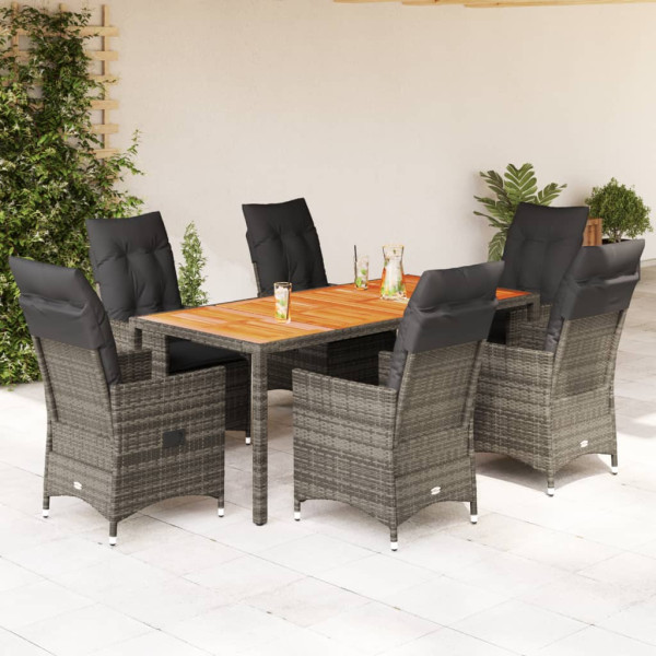 Set comedor jardín 7 pzas y cojines ratán sintético gris D