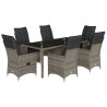 Set comedor jardín 7 pzas y cojines ratán sintético gris 2
