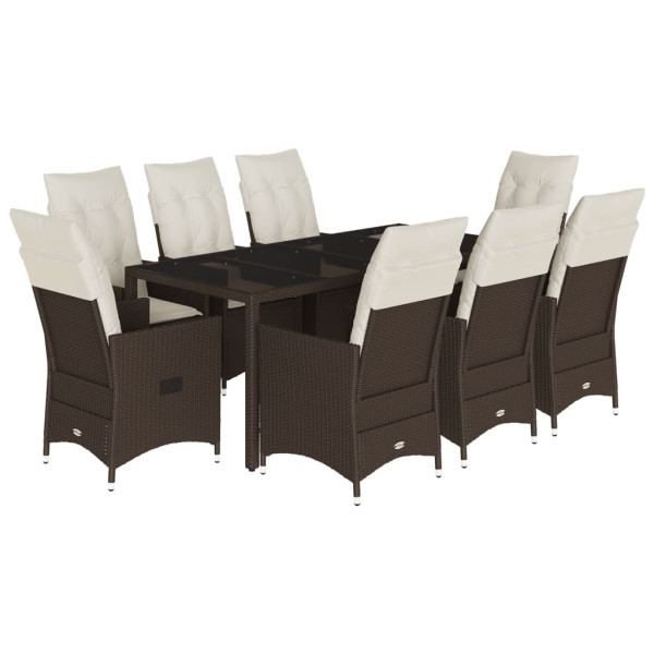 Set comedor para jardín 9 pzas y cojines ratán sintético marrón M 2