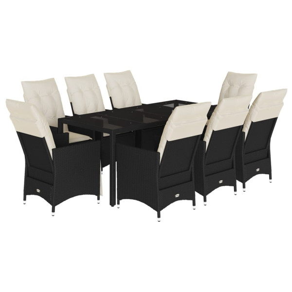 Set de comedor de jardín 9 pzas y cojines ratán sintético negro M 2