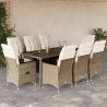 Set comedor de jardín 9 pzas con cojines ratán sintético beige 1