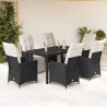 Set de comedor de jardín 7 pzas y cojines ratán sintético negro 1