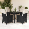 Set de muebles jardín 5 pzas con cojines ratán sintético negro 1