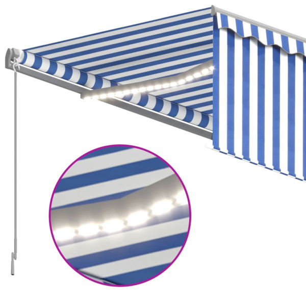 Toldo retrátil manual com estore/LED 3.5x2.5 m azul e branco M 5