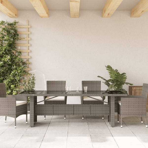 Mesa de jardín superficie de vidrio ratán PE gris 240x90x75 cm M 3