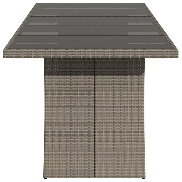 Mesa de jardim com tampo de vidro 240x90x75 cm vime PE cinzento M 5