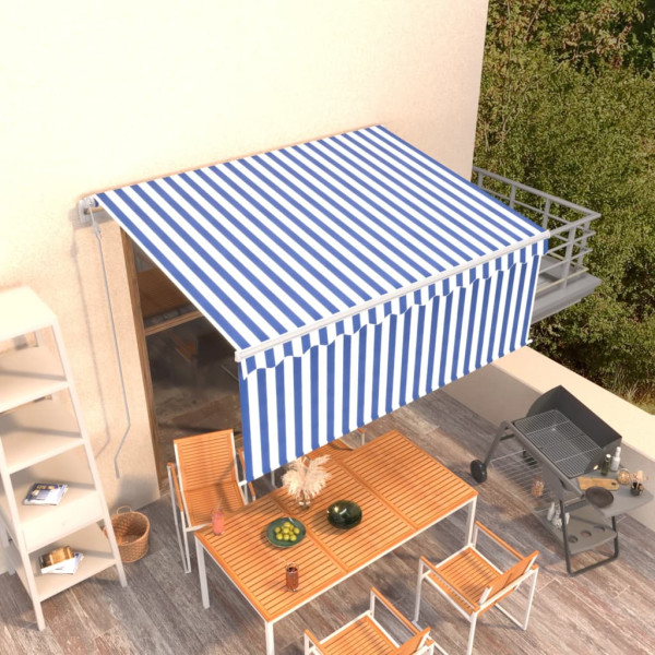 Toldo retráctil automático con persiana azul y blanco 3.5x2.5 m D
