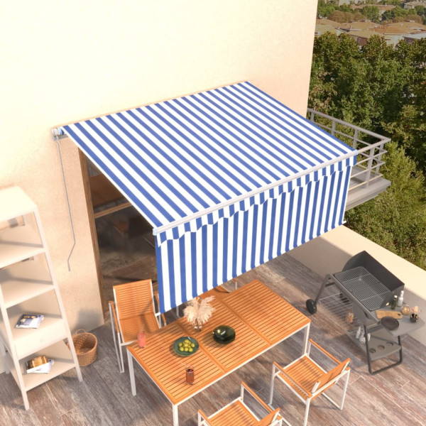 Toldo retráctil manual con persiana azul y blanco 3.5x2.5 m D